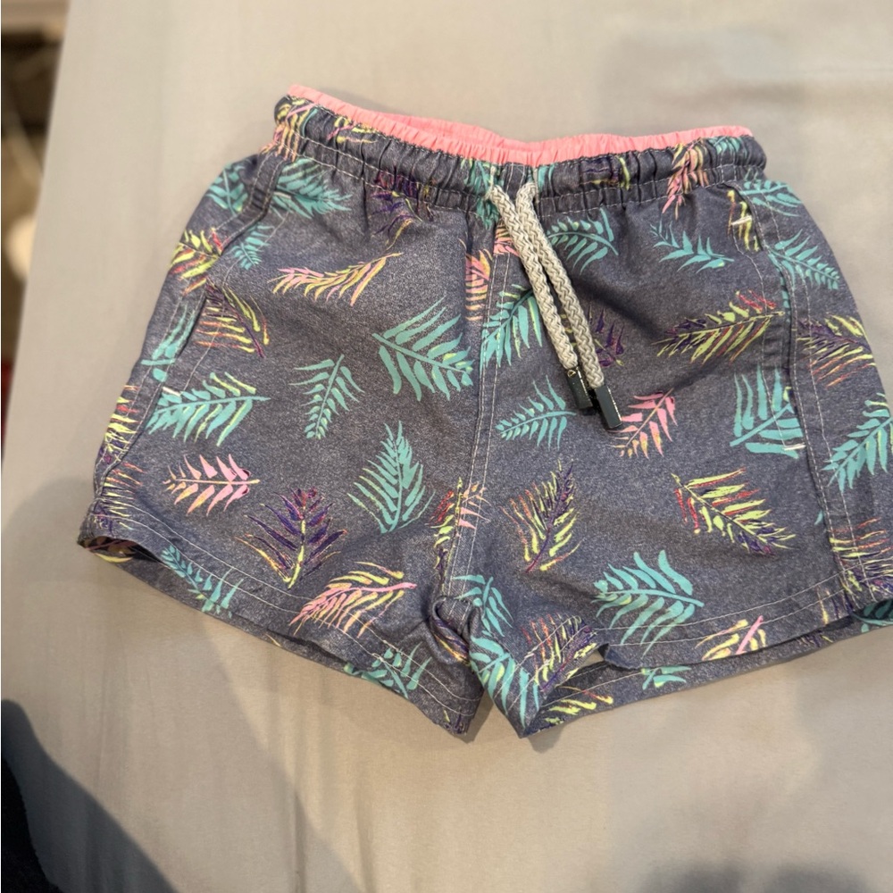 Tropical Leaf Print Kids Swim Trunks